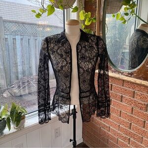 Vintage Teenflo Women’s Black Floral Sheer Lace Coverup Size 8